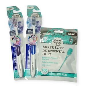 Guru Nanda 2 Spiral Whitening Soft Toothbrushes and Super Soft Interdental Picks